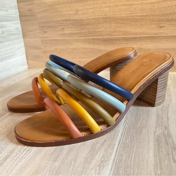 Madewell The Addie High Heel Leather Strappy Mule Blue Horizon Multi Size 9 - Picture 11 of 11